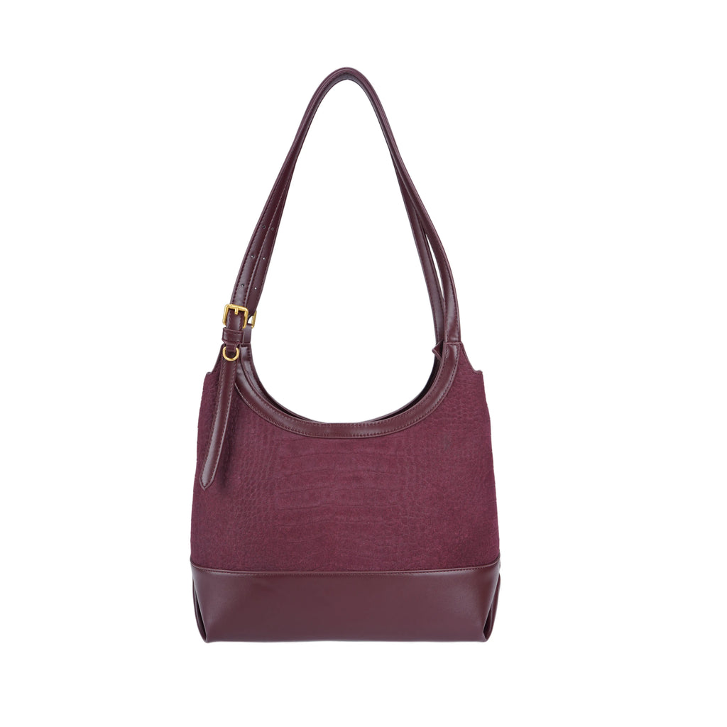 Burgundy PU+Suede Hobo Bag - B-B021397 product image