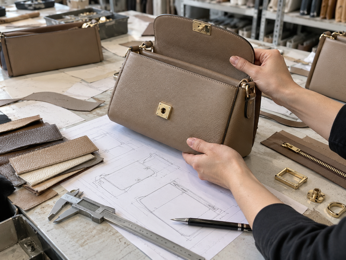 Handbag sample development and manufacturing workspace
