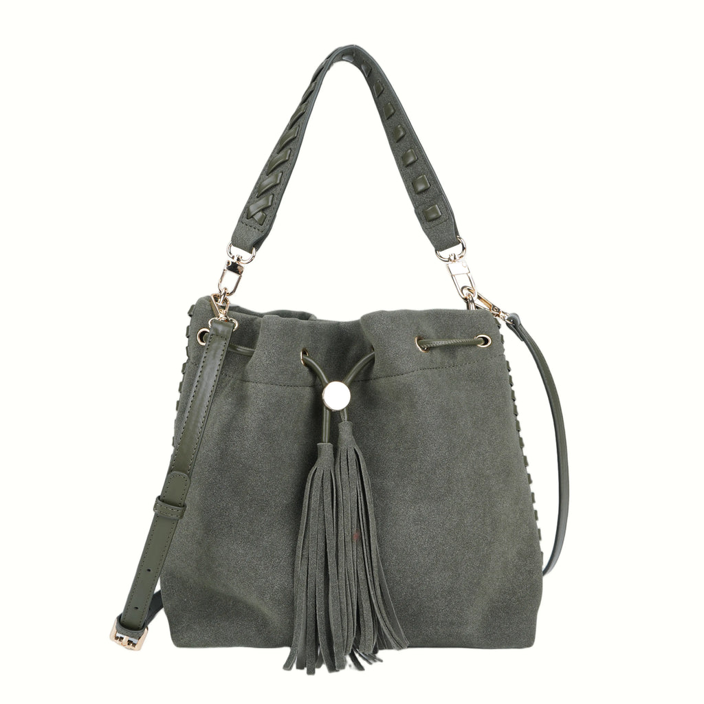 Olive Green PU+Suede Bucket Bag - B-B021383 product image