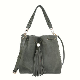 Olive Green PU+Suede Bucket Bag - B-B021383 product image
