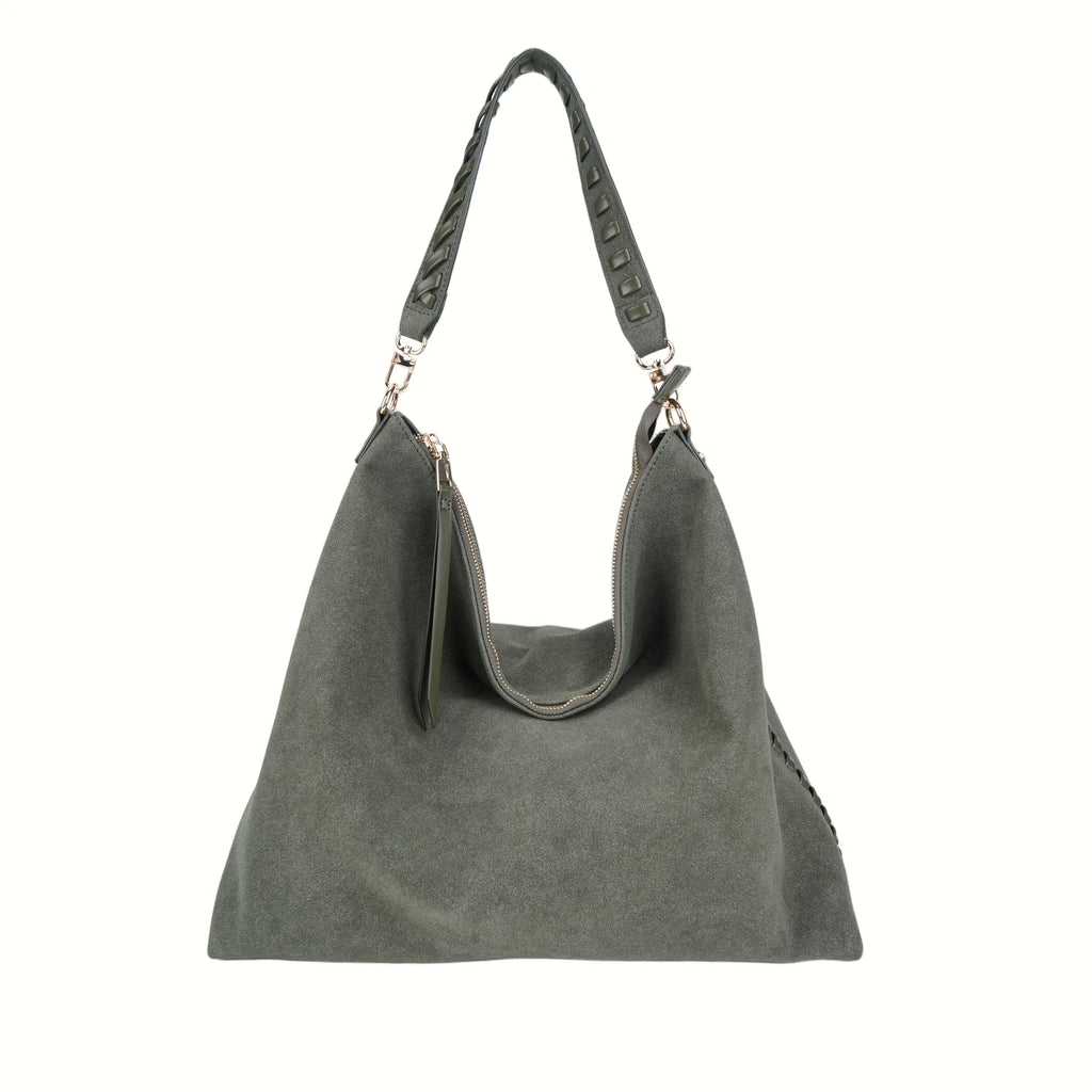 Olive Green PU+Suede Hobo Bag - B-B021384 product image