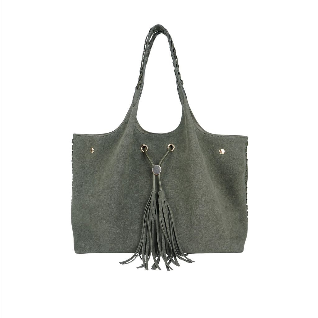 Olive Green PU+Suede Tote Bag - B-B021385 product image