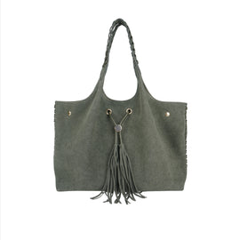 Olive Green PU+Suede Tote Bag - B-B021385 product image