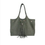 Olive Green PU+Suede Tote Bag - B-B021385