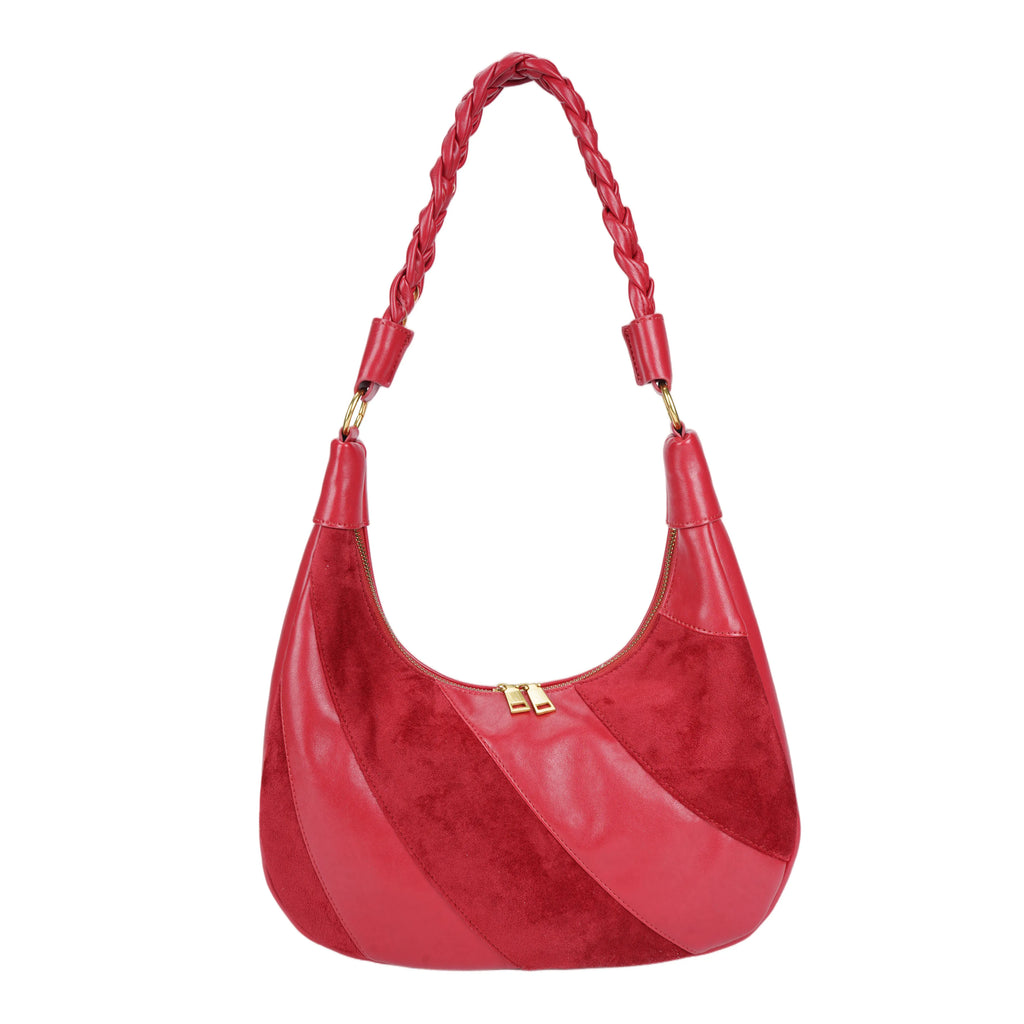 Red PU+Suede Hobo Bag - B-B021345 product image