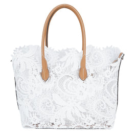 White PU+Fabric Tote Bag - B-B021431 product image