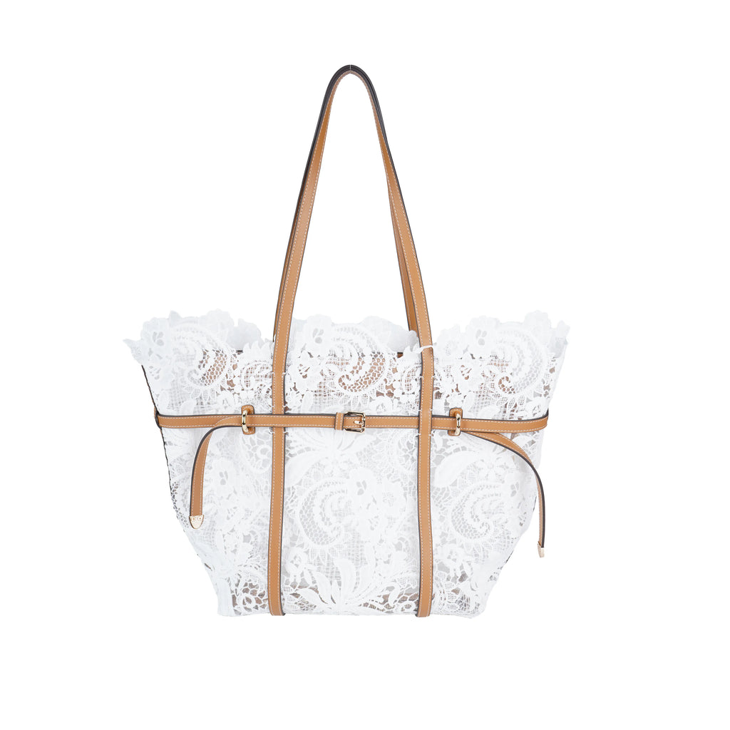 White PU+Fabric Tote Bag - B-B021432 product image