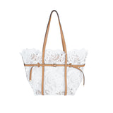 White PU+Fabric Tote Bag - B-B021432